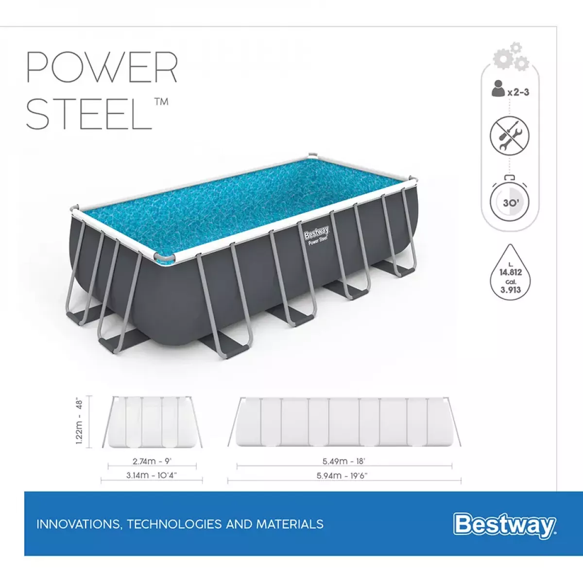 Бассейн каркасный 549x274x122 см с аксессуарами, прямоугольный, BESTWAY 56466 Бассейн каркасный 549x274x122 см с аксессуарами, прямоугольный, BESTWAY 56466