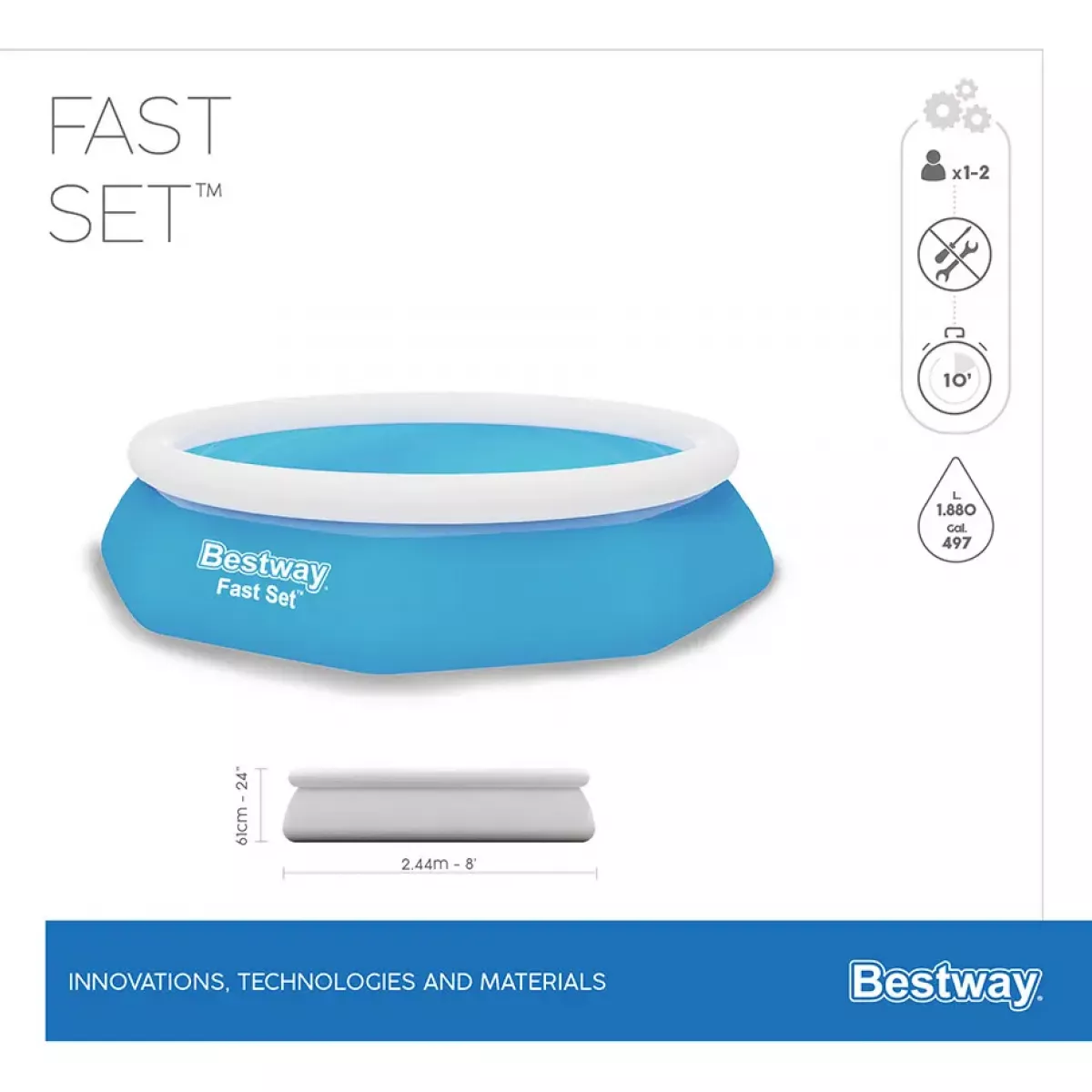 Бассейн надувной круглый 244x61 см, без фильтра-насоса, для дачи BESTWAY 57448 Бассейн надувной круглый 244x61 см, без фильтра-насоса, для дачи BESTWAY 57448