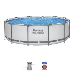 Бассейн каркасный 366x100 см с фильтром-насосом светло-серый круглый BESTWAY 56260