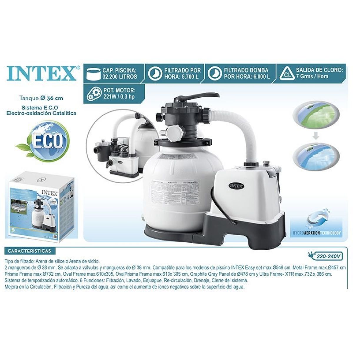 Фильтр-насос с хлоргенератором 6000 л/ч для бассейна с песком INTEX 26678 Фильтр-насос с хлоргенератором 6000 л/ч для бассейна с песком INTEX 26678