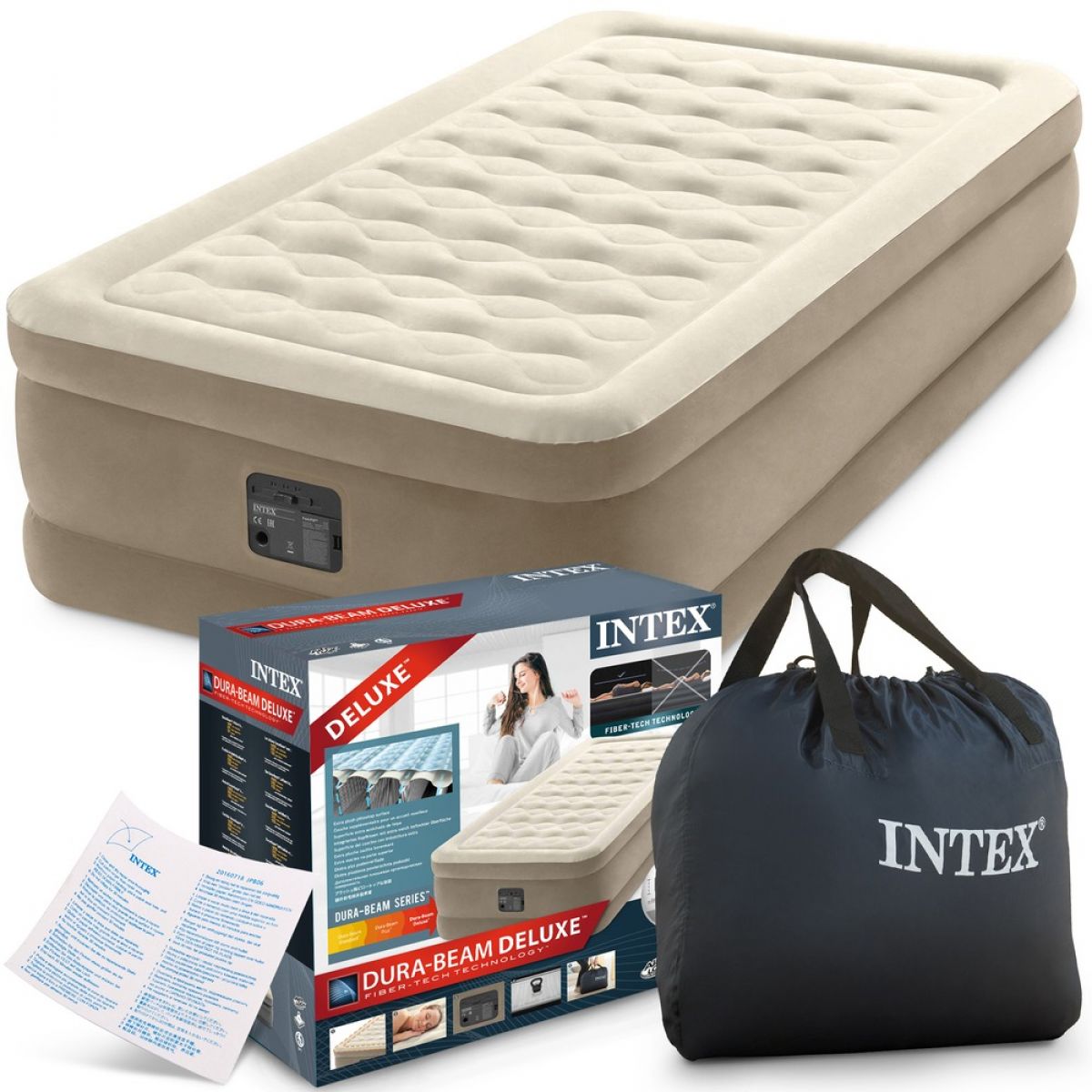 Кровать надувная 99х191х46 см со встроенным электронасосом, бежевая, INTEX 64426/64456 Кровать надувная 99х191х46 см со встроенным электронасосом, бежевая, INTEX 64426/64456